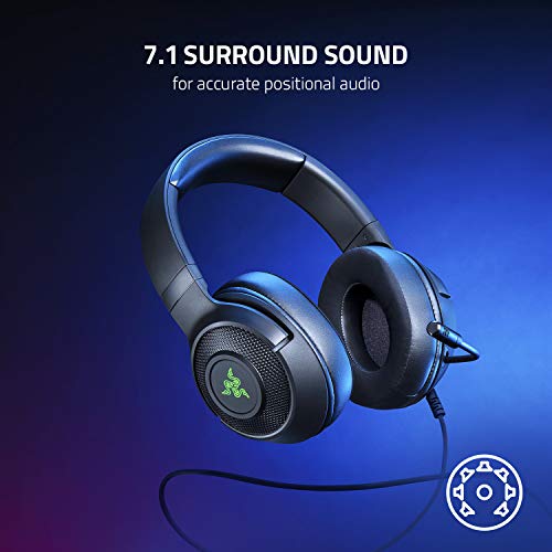 Razer Kraken V3 X Gaming Headset for PC, 7.1 Surround Sound, Black | TriForce 40mm Drivers, HyperClear Bendable Cardioid Mic, Chroma RGB Lighting
