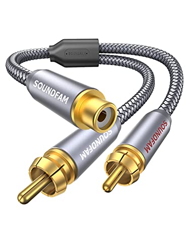 RCA Y Splitter 1 Female to 2 Male RCA/Phono Splitter Cable Stereo Y Adapter Gold-Plated Plug for Subwoofer, TV, CD Player, Home Theater-Grey(1Feet/30cm) - color: Grey-RCA Splitter 1 Female to 2 Male, size: 1ft/30cm