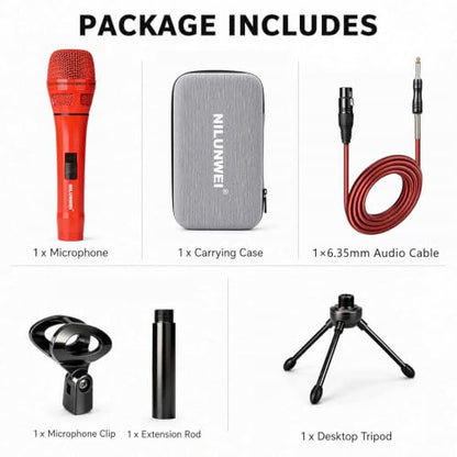 YS-36D Dynamic Microphone - Premium Vocal Microphone, cardioid directional wired microphone, with 14 foot XLR to 1/4 inch audio cable, desktop tripod, extension rod, microphone storage bag (Red) - color: 1 red ribbon solid