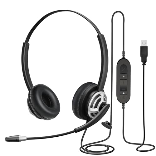 MAIRDI USB Headset With Microphone for Computer, PC, Laptop - Noise Canceling for Teams, Zoom, Office, Call Center, VoIP Phone Calls - Dictation for Dragon Voice Recognition - color: Black Silver