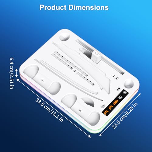 FYOUNG All in One Cooling Stand & Charger Station for PS5/Slim/Pro Console and Controller Charing Dock, Charging Stand for PlayStation Portal, Headset and Remote Holder with RGB Light Stand (White) - color: White