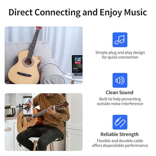3.5mm to 1/4 Stereo Audio Cable 6.6 Feet /2M, 1/8" to 6.35mm 1/4" TRS Male Aux Cord Double Shielded with Braiding for Guitar, Amplifiers, PC, Home Theater, Speaker, etc. - size: 6.6 Feet