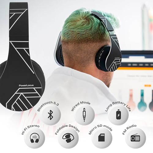 PowerLocus Wireless Bluetooth Over-Ear Stereo Foldable Headphones, Wired Headsets Rechargeable with Built-in Microphone for iPhone, Samsung, LG, iPad (Black/Silver) - color: Black/Silver