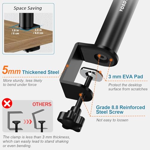 Vondynote Studio Monitor Stands Clamp Speaker Stands with Isolation Pads | Set of 2, Adjustable Height 9"-14", Desktop Speaker Stands against the Wall, Desk Clamp Mount, with Isolation Pads