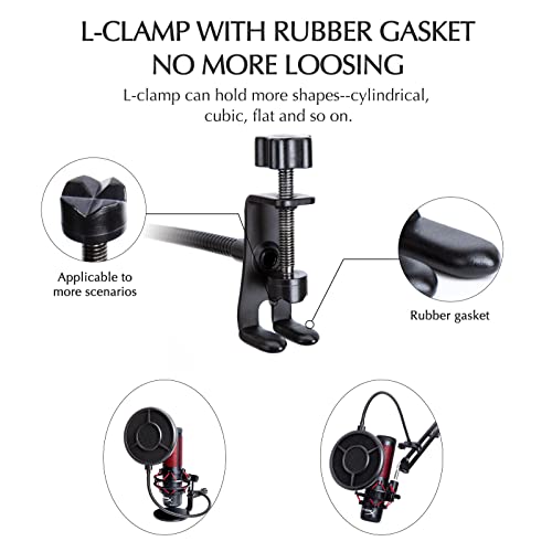 SUNMON Pop Filter with 360° Gooseneck L-Clip, 6-Layer Wind Pop Screen