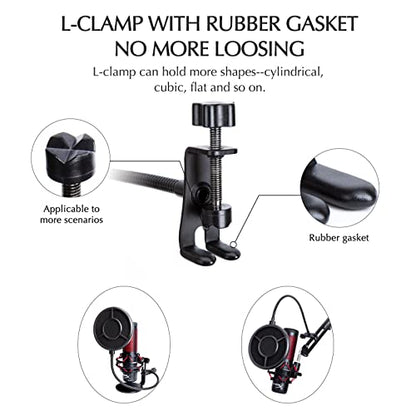 SUNMON Pop Filter with 360° Gooseneck L-Clip, 6-Layer Wind Pop Screen