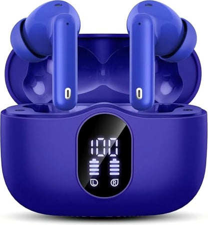 Wireless Earbuds, Bluetooth 5.4 Headphones Bass Stereo, Ear Buds with Noise Cancelling Mic LED Display, IP7 Waterproof in Ear Earphones, 36H Playtime for Laptop Pad Phones Sports Workout, Dark Blue | Ear Buds with Noise Cancelling Mic LED Display, 36H, IP