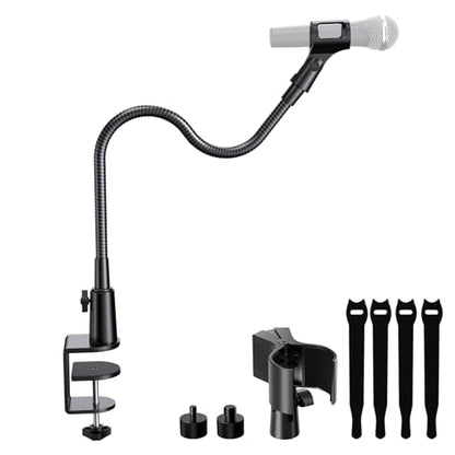 19" Flexible Gooseneck Mic Stand with Desk Clamp【Heavy Duty】, Dual Holder | Upgraded Desk Clamp, 2 Mic Holders, 1/4" and 3/8" Adapters, Ideal for Gaming, Live Streaming, Podcast, Conference, and Podium - size: Upgraded Heavy-Duty Clamp