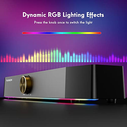 THOMSON Computer Speakers, Bluetooth Computer SoundBar, Dynamic RGB PC Speakers with 10W Stereo Sound, 3.5mm Aux-in Connection, USB Powered Computer Speakers for PC, Desktop Monitor, Laptop, Tablets