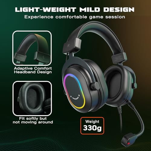 FIFINE AmpliGame H6 Wired USB Gaming Headset with Dynamic RGB, 3 EQ Modes | 50mm drivers, Pinpoint 7.1 Surround, Durable Protain Leather, Detachable Mic, USB Control Box, Compatible with PC, PS4/5, Mac - color: Black