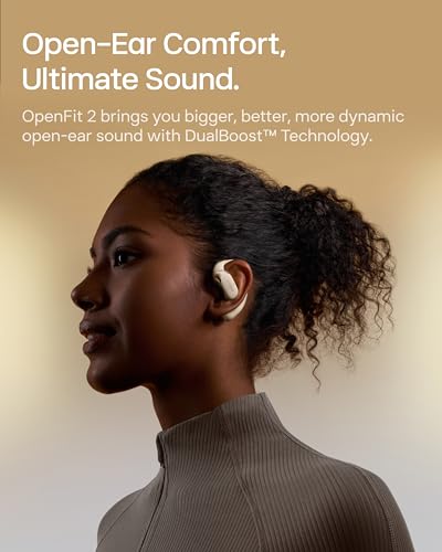 SHOKZ OpenFit 2 Open-Ear Earhook Bluetooth Earbuds, White,48H Playtime | Bundle with Carrying Bag; Powerful bass; IP55 Water-Resistant; AI call clarity; Bluetooth 5.4; Gym/outdoor/home use - color: Beige, style: Charging：USB-C