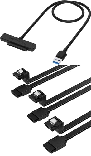 SABRENT USB 3.0 to SSD / 2.5-Inch SATA I/II/IIIHard Drive Adapter + 3 Pack - 20-Inch SATA III (6 Gbit/s) Right Angle Data Cable with Locking Latch