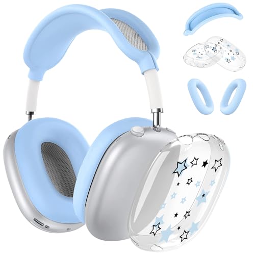 Silicone Case for AirPods Max Headphones, Clear Star Soft TPU Ear Cups Cover/Ear Pad Cover/Headband Protection for Apple AirPods Max USB-C/Lightning (2024/2020) (Blue) - color: Blue