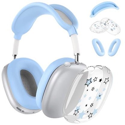 Silicone Case for AirPods Max Headphones, Clear Star Soft TPU Ear Cups Cover/Ear Pad Cover/Headband Protection for Apple AirPods Max USB-C/Lightning (2024/2020) (Blue) - color: Blue