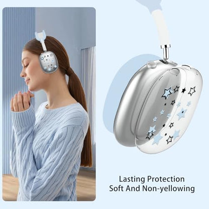 Silicone Case for AirPods Max Headphones, Clear Star Soft TPU Ear Cups Cover/Ear Pad Cover/Headband Protection for Apple AirPods Max USB-C/Lightning (2024/2020) (Blue) - color: Blue