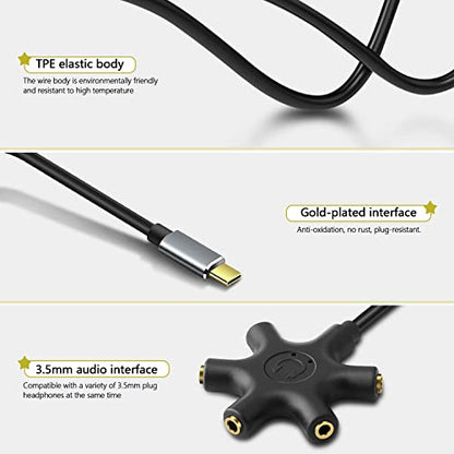 USB C to 3.5mm Audio Jack Aadpter Type-C to 3.5mm Multi Headphone Adaptador 5 Way 5-in-1 Aux TRS Audio Sharing Splitter Cable Compatible for Samsung Galaxy S22/S21/S20, MacBook Air/Pro