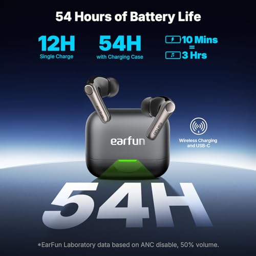 EarFun Air Pro 4+ Adaptive Noise Cancelling Wireless Earbuds, Dual Drivers | Qualcomm aptX Lossless, Translation Earbuds, Snapdragon Sound, 6 Mics AI Clear Calls, Hi-Res Sound, LDAC, Bluetooth 6.0, 54H - color: Black