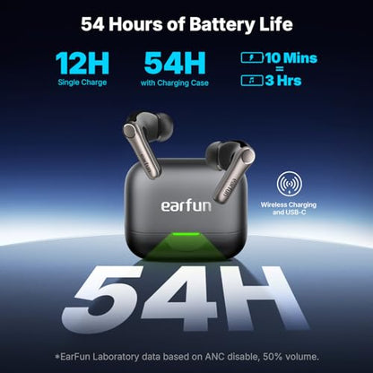 EarFun Air Pro 4+ Adaptive Noise Cancelling Wireless Earbuds, Dual Drivers | Qualcomm aptX Lossless, Translation Earbuds, Snapdragon Sound, 6 Mics AI Clear Calls, Hi-Res Sound, LDAC, Bluetooth 6.0, 54H - color: Black