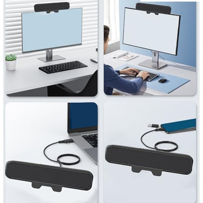 XUMIUZIY Computer Speakers for Desktop Monitor, USB A/USB C Wired Computer Soundbar for PC, Clip On Laptop Speaker with Volume Control & Mute Key, Immersive Sound