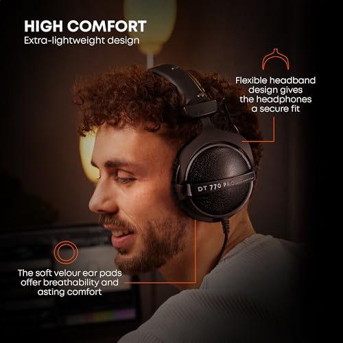 beyerdynamic DT 770 Pro (80 Ohm), Closed-Back Studio Headphones, Black - color: Black with Grey, size: 80 OHM