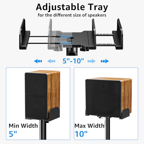 MOUNTUP Universal Speakers Stands Pair 34" to 43.3" Height Adjustable Holds Bookshelf Speakers Satellite Speakers Up to 11LBS Cable Concealing 1 Pair Spring-Loaded Plate Extends to 10" MU9138 Black - size: 34-43" Height