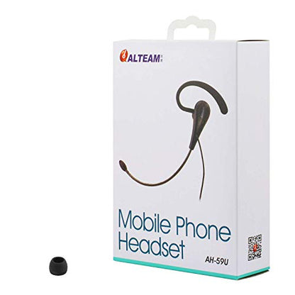 Wired Mono Single Headset One Hook Design Earphone Earbud with Bendable Boom Arm Mic, Adjustable Ear Angle and Earhook Length, 15mm Driver, 3.5mm TRRS Plug for Smart Mobile Cellphone Tablet PC