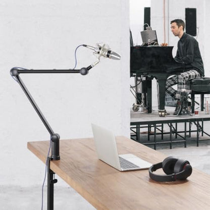 Desky Adjustable Microphone Boom Arm - Low Profile Mic Arm Desk Mount -