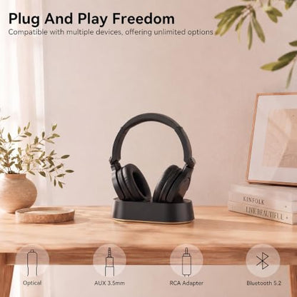 Wireless Headphones for TV Watching, TV Headphones Wireless for Seniors with Transmitter Charging Base, 65H No Audio Delay Bluetooth Headphones for TV, HiFi Stereo Sound, Gifts for Parents/Elderly
