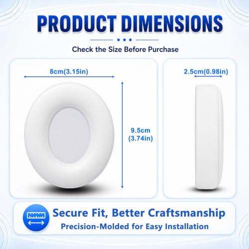 Replacement Ear Pads for Beats Studio 2 & Studio 3 (B0501, B0500) Wired & Wireless Headphones, Protein Leather Earpads Cushions with Memory Foam, Extra Thick Ear Cups,1 Pair (White) - color: White