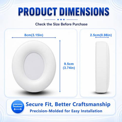 Replacement Ear Pads for Beats Studio 2 & Studio 3 (B0501, B0500) Wired & Wireless Headphones, Protein Leather Earpads Cushions with Memory Foam, Extra Thick Ear Cups,1 Pair (White) - color: White