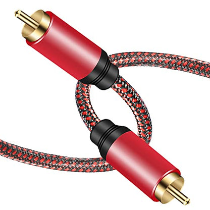 Tiierzon Digital Coaxial Audio Cable 6ft,1RCA Male to 1RCA Male Subwoofer Cable Nylon Braided RCA Video Cable for Subwoofer, Home Theater, HDTV, Hi-Fi Systems (6Ft) - size: 6Ft