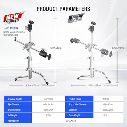 Heavy Duty Mic Stand for Desk, SUPON Stainless Steel Desktop Microphone Stand with 5/8, 3/8, 1/4 Adapters, Pro C-Stand Boom Arm for Blue Yeti, Shure SM7B, Camera, Light, Video Recording