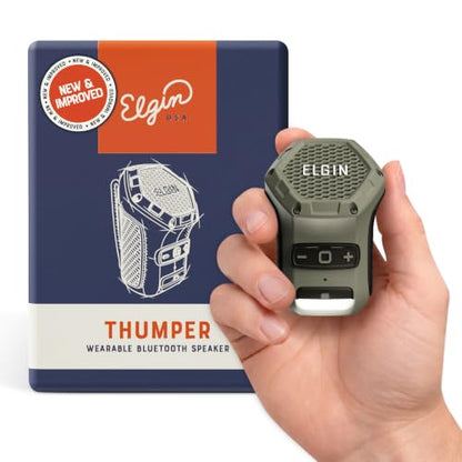 Elgin Thumper Mini Wearable Bluetooth Speaker, 35-Hour Battery Life, 50 ft Wireless Range, Water-Resistant, Magnetic Mount & Clip-On Design with LED Work Light for Jobsite, Outdoor & Everyday Use | 50 ft Wireless Range, 35-Hour Battery Life, Magnetic Moun