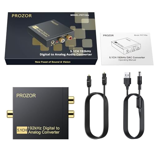 PROZOR 192Khz 디지털 - 아날로그 오디오 컨버터 지원 5.1CH 광학 - RCA 컨버터 마그네틱 링 전원 코드 디지털 토스링크 SPDIF - 아날로그 L/R RCA 3.5mm 어댑터 HDTV 블루레이 DVD PS3 PS4용 - size: Aluminum Alloy Shell, style: 5.1CH 돌비 디지털 및 DTS 디코더