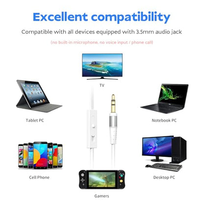 Wired Headphones Without Mic for TV with Volume Control - color: White, size: 6.5FT White without Mic