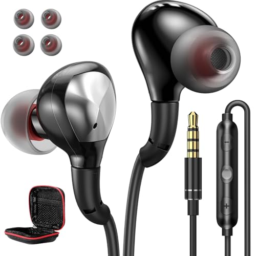 ASKUBSKU Wired Headphones Earbuds for School Laptop PC Chromebook, Black | Corded Ear Buds with 3.5mm Plug in Audio Jack Mic HiFi Stereo Clear Call Volume Control for Kindle Fire/Switch/Android
