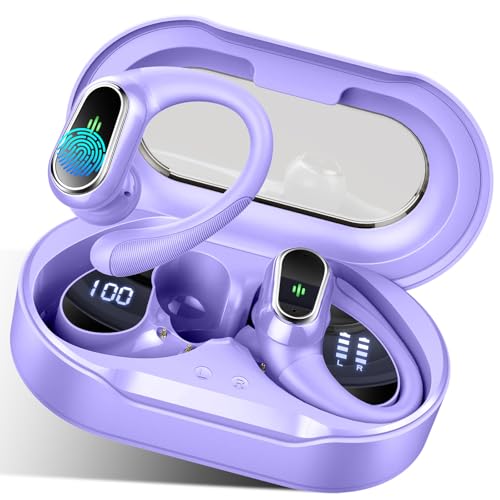 Wireless Earbuds, 2026 Bluetooth 5.4 Headphones, ENC Noise Canceling Mic | 60Hrs+ Stereo Wireless Headphones, IP7 Waterproof Bluetooth Earbuds, Sport Earhooks, Dual LED Display, for Workout, Running - color: comb purple