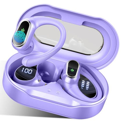 Wireless Earbuds, 2026 Bluetooth 5.4 Headphones, ENC Noise Canceling Mic | 60Hrs+ Stereo Wireless Headphones, IP7 Waterproof Bluetooth Earbuds, Sport Earhooks, Dual LED Display, for Workout, Running - color: comb purple