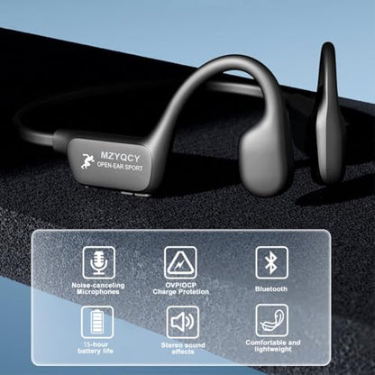 Bone Conduction Headphones, Open Ear Bluetooth 5.4 Headset with Mic | 15H Playback, IPX6 Sweatproof, Lightweight Open-Ear Fit for Running, Cycling, Walking & Outdoor Use (Black) - color: Black