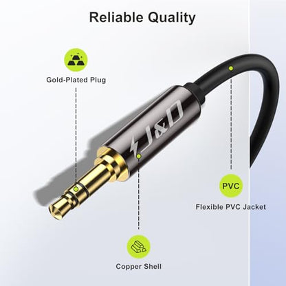 J&D AUX Cord, 3.5mm Male to Male Auxiliary Audio Cable, Gold Plated [Copper Shell] [Heavy Duty] 1/8" TRS Male to Male Stereo Audio Cable Compatible for Headphone, Car, Tablets, Speakers (9 Feet) - size: 9 Feet