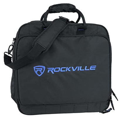 Rockville MB1615 DJ Gear Mixer Gig Bag Case, 15.5" x 15" x 5", Rugged Nylon, Water-Resistant, Front Pocket for Laptop and Accessories, for Mobile DJs and Studio Professionals | Fits Mixers Controllers FX Pedals, 17" Laptop Pocket, 8mm Foam Padding, YKK Zi