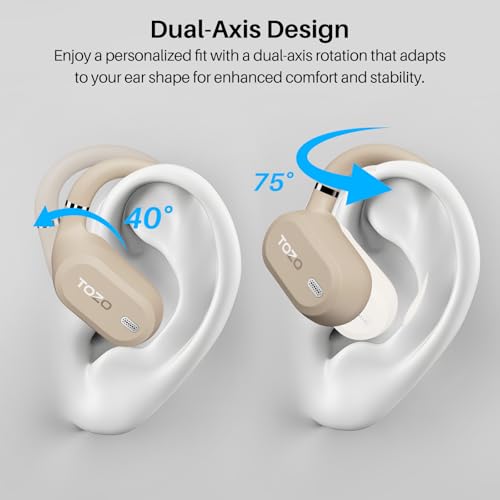 TOZO OpenWear Open Ear Earbuds, AI Translation Real Time 145+ Languages | 60H Translator Ear Buds Audifonos Traductores Inglés Español, All Day Comfort, Bluetooth Headphones 5.4 with Smart Display - color: Khaki