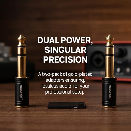 MOBOREST 1/4" Male to 3.5mm (1/8 in) F Headphones Audio Adapter, Black -2P | 6.35mm Male to 3.5mm Female adapter Pure Copper connectors for lossless TRS sound, guitar amp, piano, keyboard, mixer, studio - color: 2BLACK