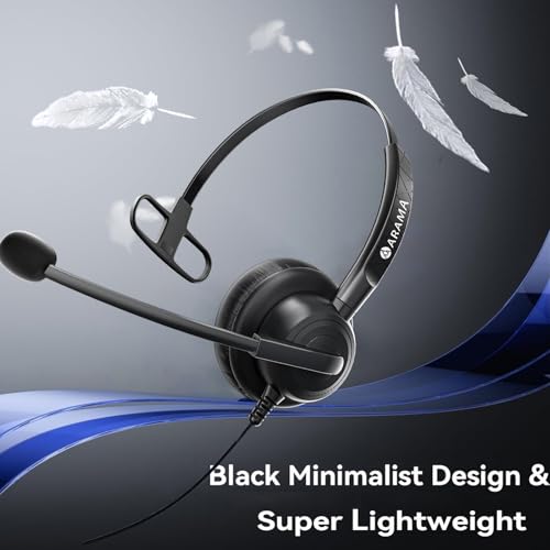 Arama USB Headset with Microphone Noise-Cancelling, Comfort Fit Computer Headset with Microphone for PC Laptop Mac Skype Zoom UC Webinar Business Call Center Home Office (Black-Monaural)