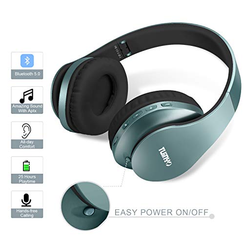 TUINYO Wireless Headphones Over Ear, Bluetooth Headphones with Microphone, Foldable Stereo Wireless Headset- Silver Blue - color: Silver Blue