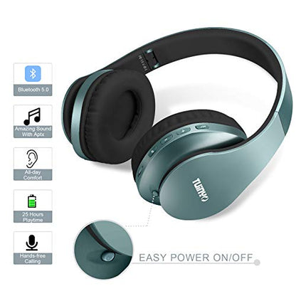 TUINYO Wireless Headphones Over Ear, Bluetooth Headphones with Microphone, Foldable Stereo Wireless Headset- Silver Blue - color: Silver Blue