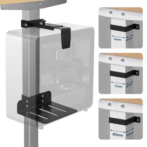 Under Desk PC Mount for Standing Desk, Clamp-On CPU Holder, 50lbs Capacity | Clamp-on for 65-80mm legs. Holds 50lbs, open frame cooling. No-drill, 15-min install. Fits mid-tower PCs.