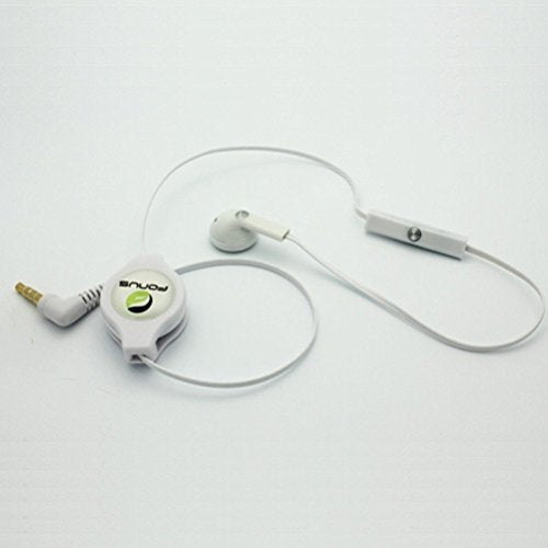 Retractable Headset Mono Handsfree Earphone Mic Single Earbud Headphone Wired [3.5mm] [White] Compatible with Amazon Kindle Fire HDX 8.9 7 HD 8.9 7 6, DX, 8 10 - iPod Touch 5 4th Gen