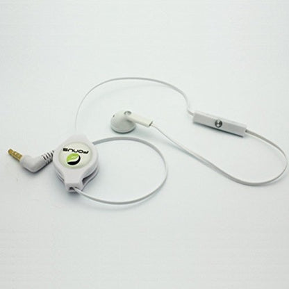Retractable Headset Mono Handsfree Earphone Mic Single Earbud Headphone Wired [3.5mm] [White] Compatible with Amazon Kindle Fire HDX 8.9 7 HD 8.9 7 6, DX, 8 10 - iPod Touch 5 4th Gen