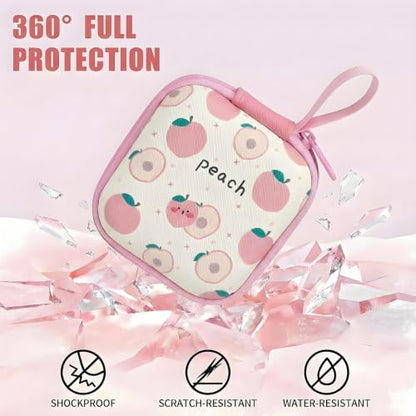 1 Pack Cute Earbud Case with Carabiner, Mini Hard Shell Carrying Pouch for Wired & Wireless Earphones, Small EVA Travel Organizer Box for Charging Cables, USB Flash Drives & Coins, Peach - color: A1-Peach